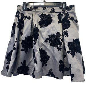 Jump Apparel Skirt Silver Mini Black Glitter Sparkle Roses Holiday Party